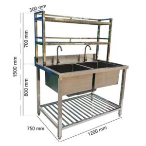 Chậu rửa công nghiệp đôi có kệ inox